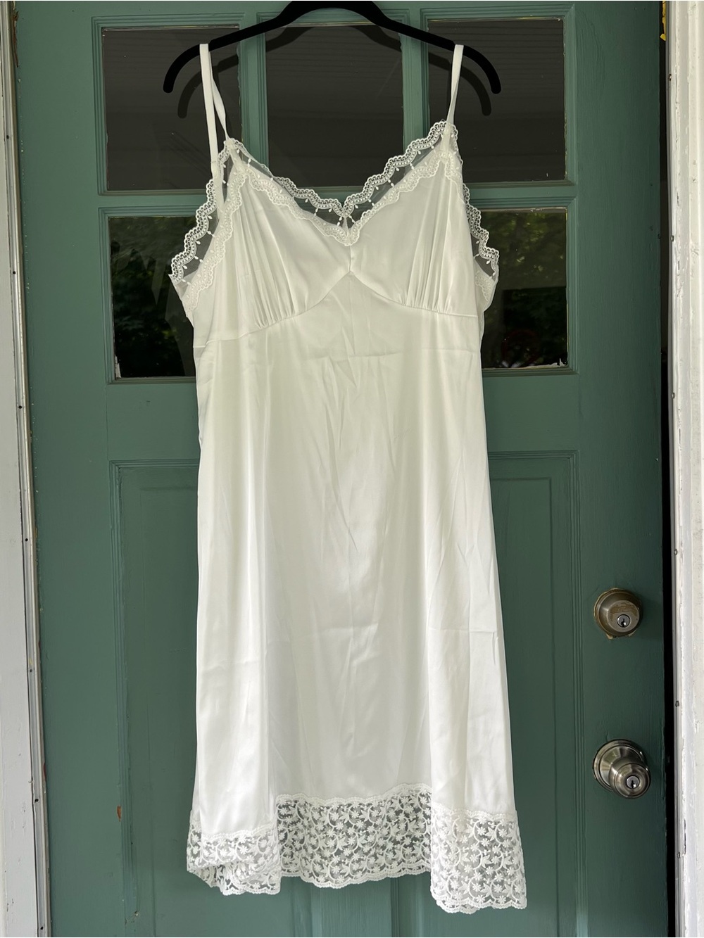 Womens Belle Paque White Silky Shiny Lingerie Nightie Slip with lace 2XL